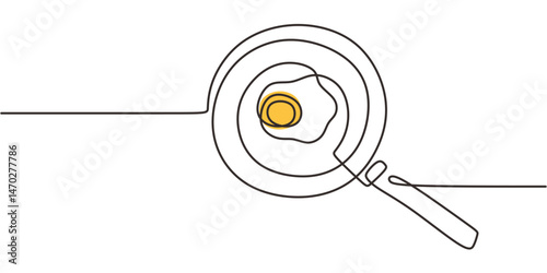 Continuous Line Drawing Eggs Cooking Sunny Side Up Frying Pan. Breakfast Home Cooking Vector Art.