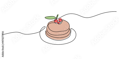 Minimalist Line Illustration Hearty Breakfast Pancake Stack Syrup. Comfort Food Morning Vector Art.