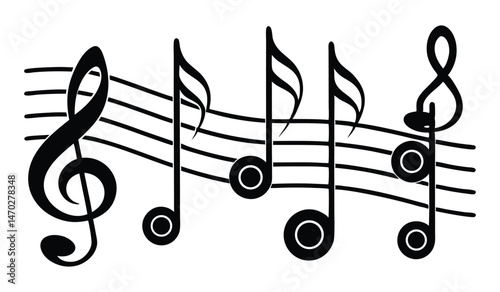 Monochrome Music Note Icon Set, Vector Melody & Sound Symbols, On White Background
