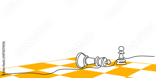 Continuous One Line Drawing Multiple Chess Pieces Lined Up. Strategy Game Competition Vector Art.