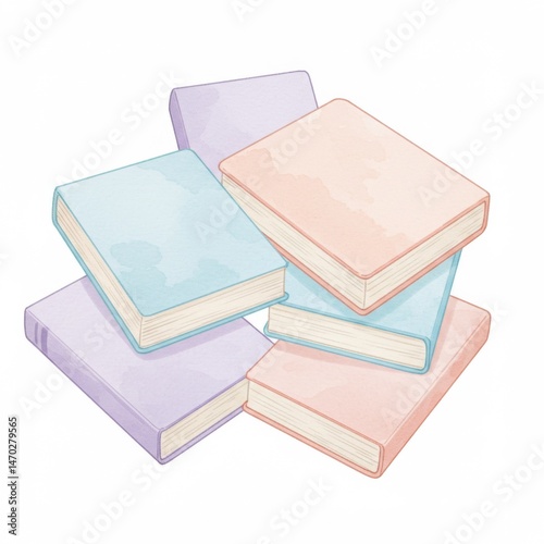 Pastel Colored Books Stack Illustration