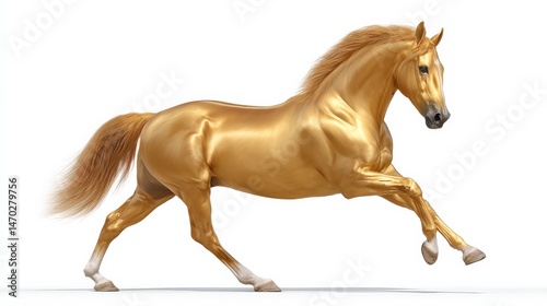 Golden Horse in Mid-Gallop Pose Showcasing Strength and Grace Against a Clean Background