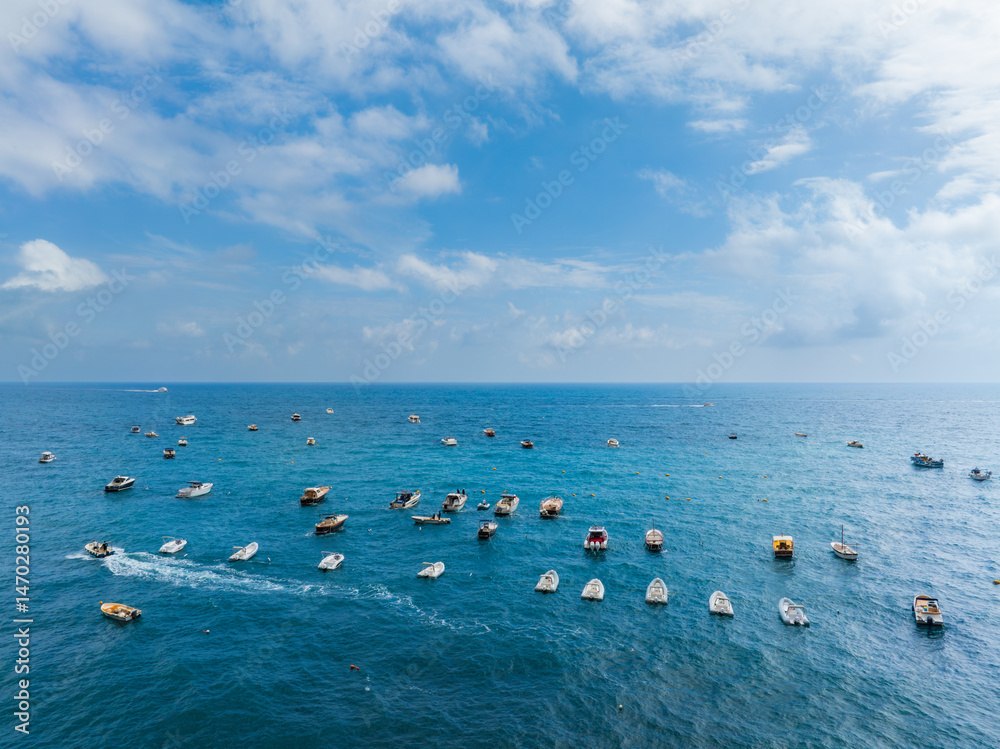 Serene View of the Sea with Boats Near Positano, Italy