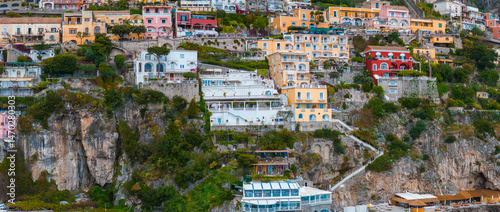 Obraz na płótnie Colorful Cliffside Buildings in Positano Overlooking the Amalfi Coast w salonie