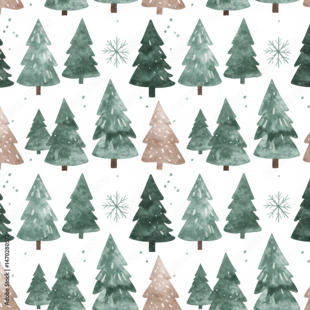 Fototapeta premium Watercolor Christmas Tree Seamless Pattern