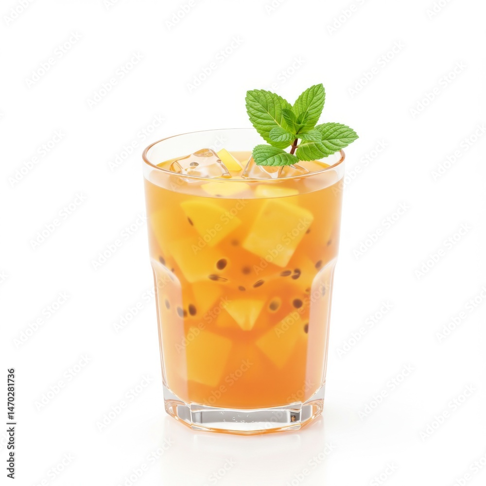 Fototapeta premium Refreshing Mango Passion Fruit Iced Tea with Mint