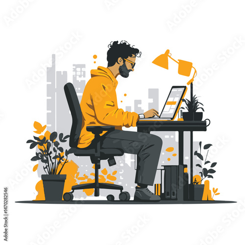 Graphic Designer Working From Home Creative Workspace Illustration