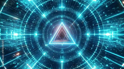 Futuristic Neon Triangle Portal Animation 4K Stock Video.
 
