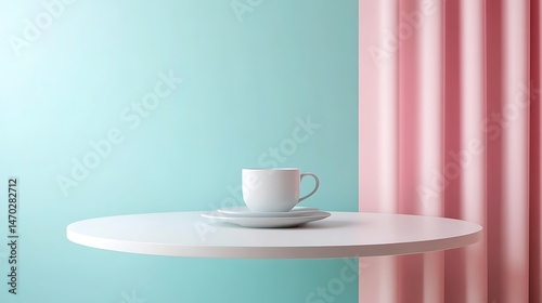Minimalist Teacup with Pastel Background.