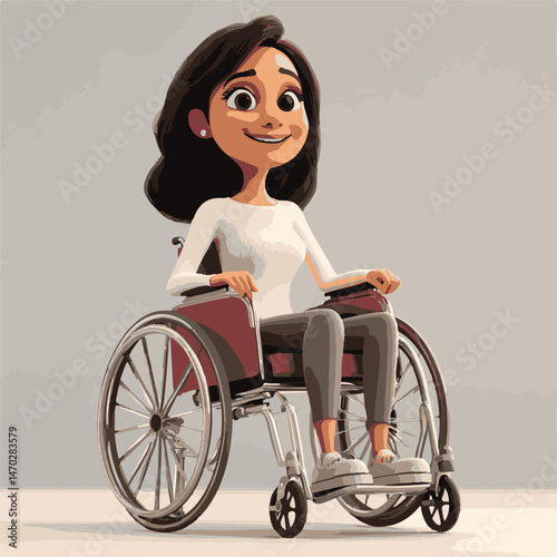 Smiling Cartoon Woman Sitting In A Wheelchair With Adaptive Mobility