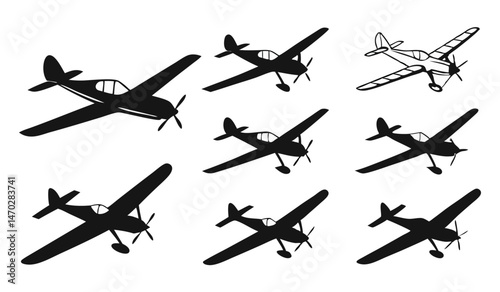 Set of Black Airplane Silhouette Graphics, Aviation & Transport Icons
