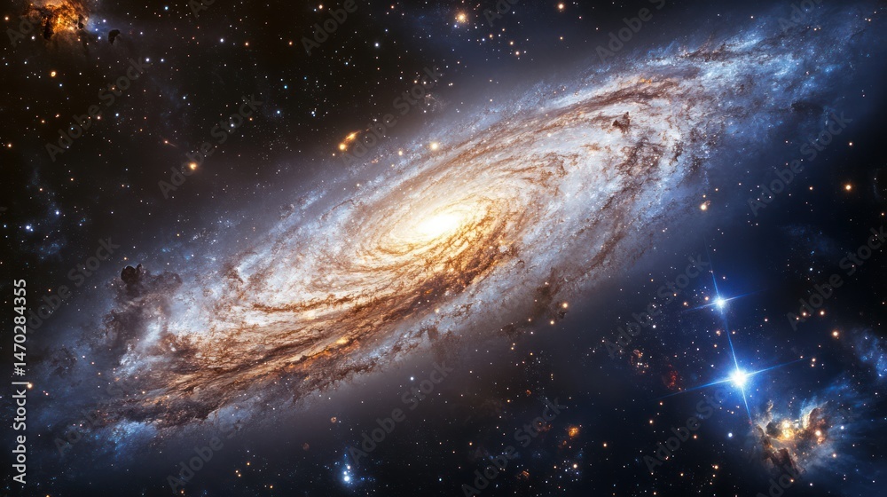 Obraz premium Spiral galaxy formation in the vast cosmos.