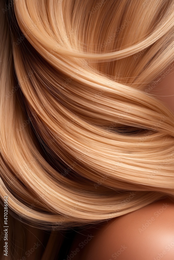 Naklejka premium Close-up view of silky blonde wig showcasing shiny synthetic hair strands with soft texture and high-detail lighting