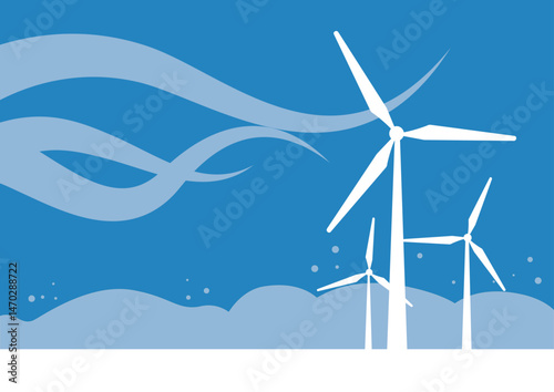 Wind turbines, renewable energy – background, banner, vector illustration