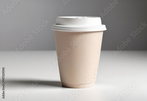 a single takeaway coffee cup resting on a flat surface against a neutral background.