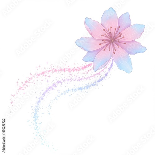 Pastel Pink and Blue Flower with Sparkling Trail