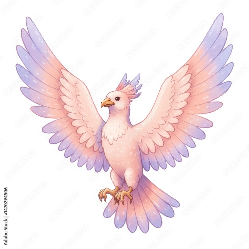 Obraz premium Pastel Pink and Purple Fantasy Bird with Spread Wings