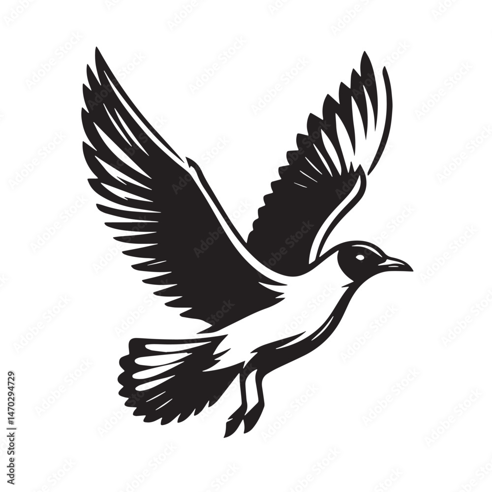Seagull Silhouette line art vector illustration on white background Seagull Silhouette line art vector illustration on white background