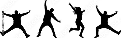Silhouettes of Joyful People Jumping and Celebrating Success
