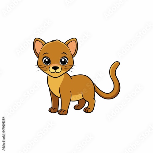 Cartoon fossa illustration madagascar animal cute character standing isolated on white background