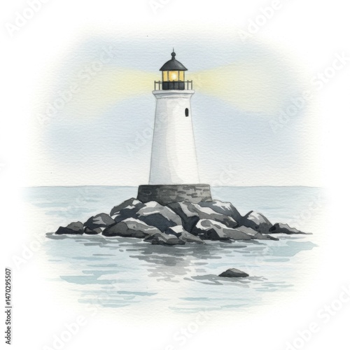 Wallpaper Mural White Lighthouse on Rocky Outcrop in Calm Ocean Torontodigital.ca