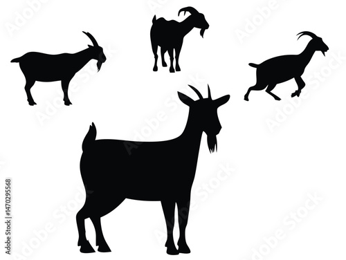 set of goat silhouette vector isolated on white background