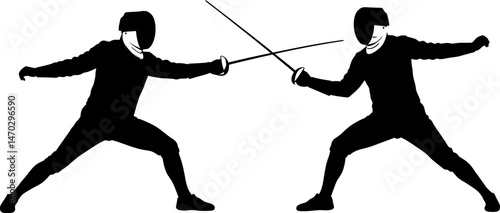 Dynamic Fencing Duel Silhouette Illustration of Two Fencers Engaged in Intense Combat