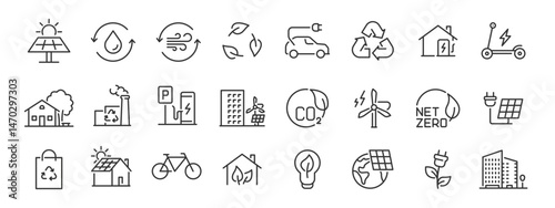 Ecofriendly icons depict sustainability solutions