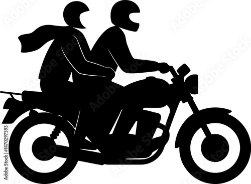 Couple Riding Motorcycle Silhouette Illustration