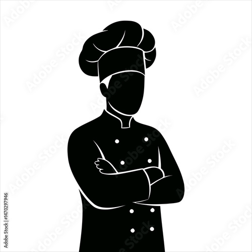 Professional Chef Silhouette Culinary Arts Icon, Restaurant Symbol