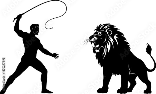 Lion Tamer and Lion A Dramatic Silhouette Illustration
