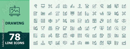 Drawing icon set. Creative icon set. Minimalist icons collection. Contain linear symbols artist, art, creative, draw and more. Vector artwork and illustration.