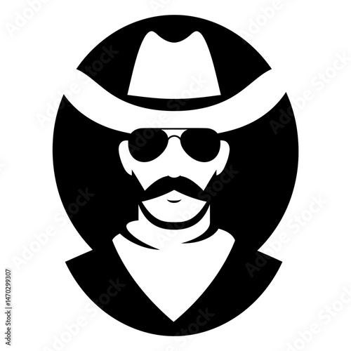 Stylish Cowboy Icon Black and White Vector Illustration