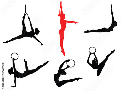 silhouette of gymnast ballerinas, vector set of flexible ballerina pose