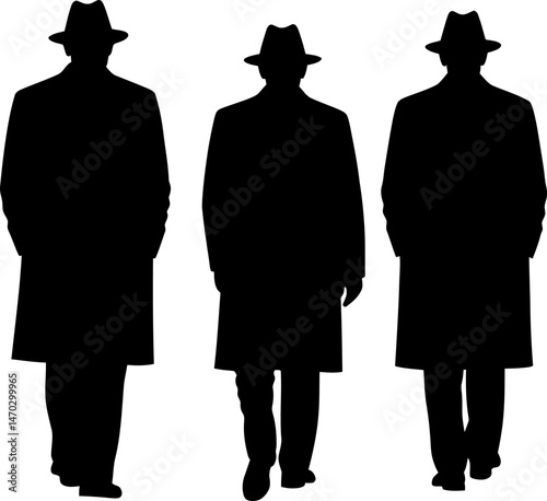 Mysterious Men in Trench Coats Silhouette Illustration
