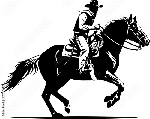 Cowboy Riding Horse Wild West Silhouette Illustration