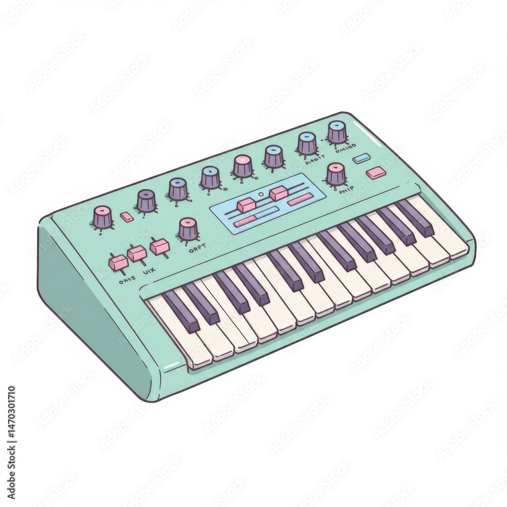Fototapeta premium Pastel Green Synthesizer Keyboard Illustration
