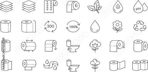 Toilet paper roll editable stroke outline icons set isolated on white background flat vector illustration. Pixel perfect.