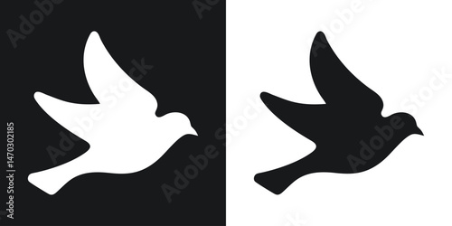 Simple graphic silhouette of a flying dove symbolizing peace and freedom against contrasting backgrounds