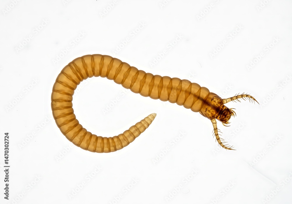 Obraz premium Close up of a midge larva with detailed features on a white background