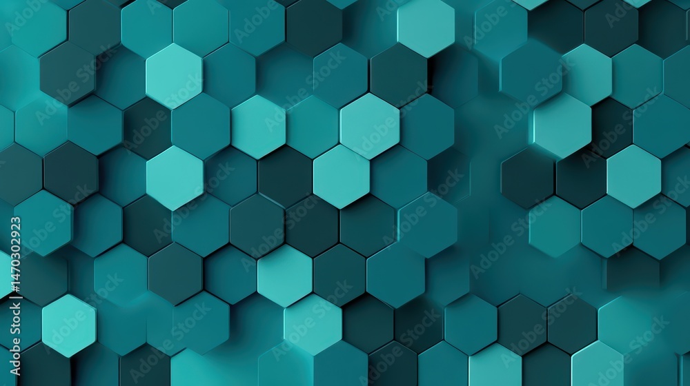 Abstract Hexagonal Pattern in Shades of Turquoise, Modern Textures and Geometric Designs for Background Use