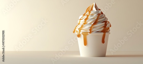 A fast food soft serve sundae drizzled with caramel sauce