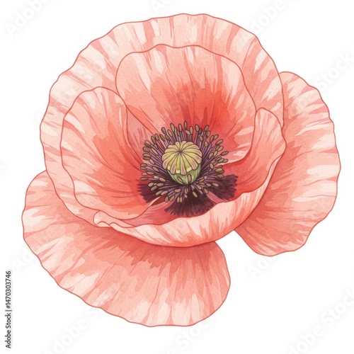 Pink Poppy Flower Watercolor Painting