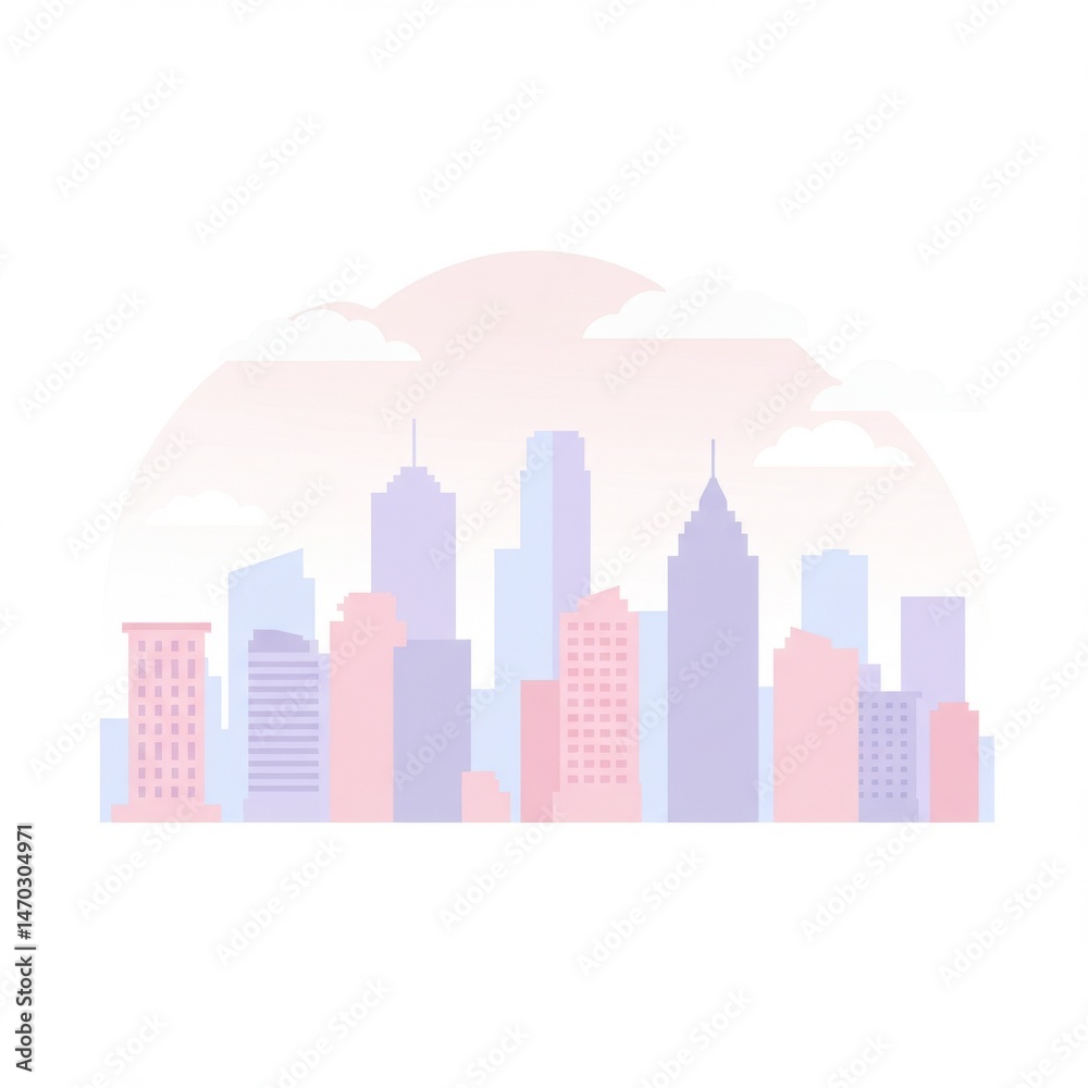 Obraz premium Pastel Pink and Purple City Skyline Illustration