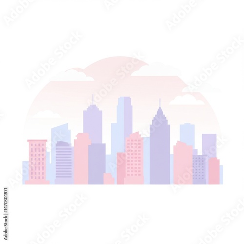 Pastel Pink and Purple City Skyline Illustration