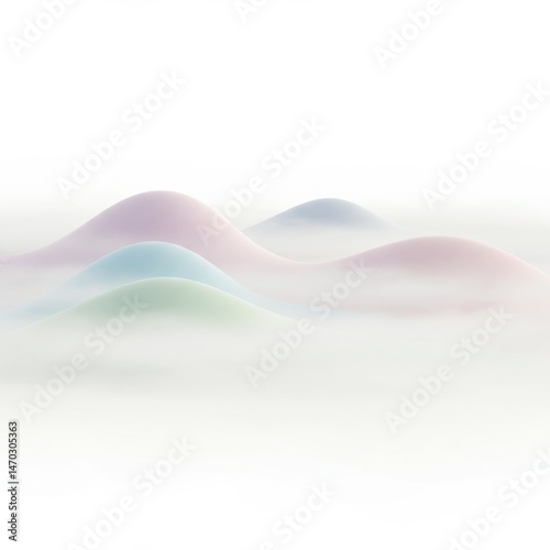 Pastel Hills in Soft Fog, Abstract Landscape
