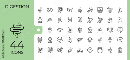 Set of Digestion line icon. Pack of health, digestive, intestine, immunity, anatomy and more. Expanded stroke icons. Body icon collection. Editable stroke. Vector illustration.