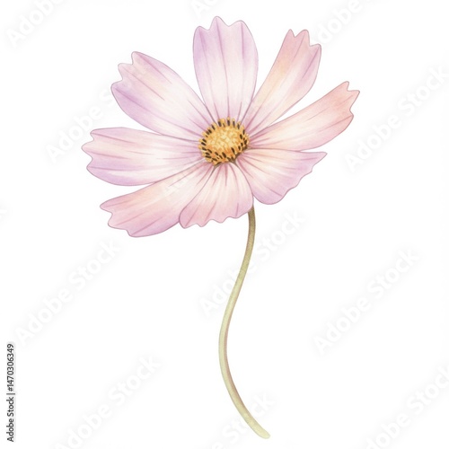 Pale Pink Cosmos Flower Watercolor Painting
