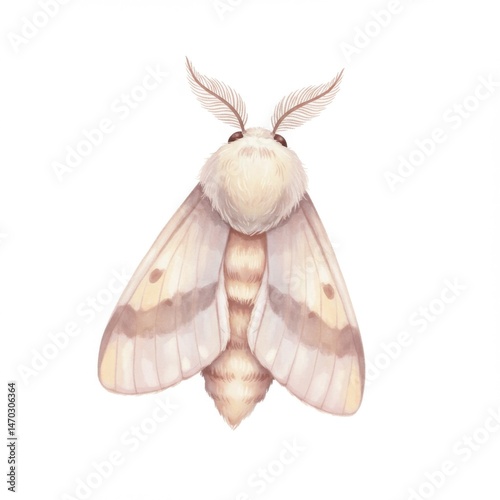 Creamy White Moth Watercolor Illustration