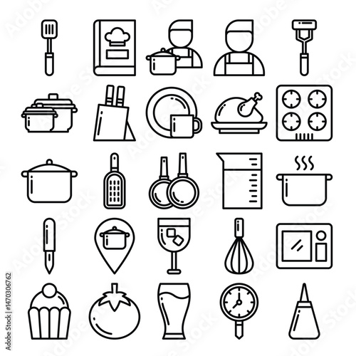 Culinary essentials Kitchen equipment icons set